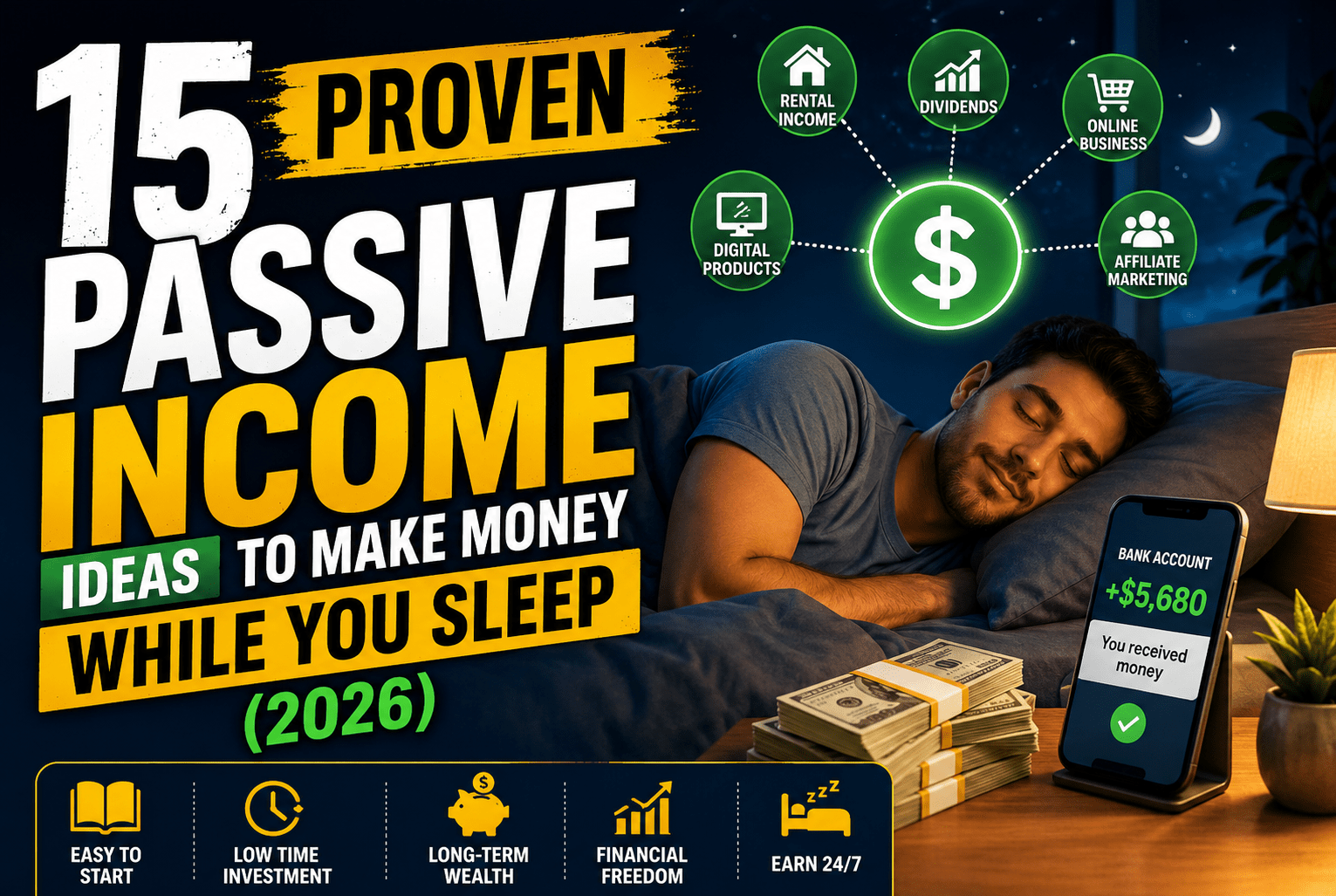 Read more about the article 15 Proven Passive Income Ideas to Make Money While You Sleep (2026)