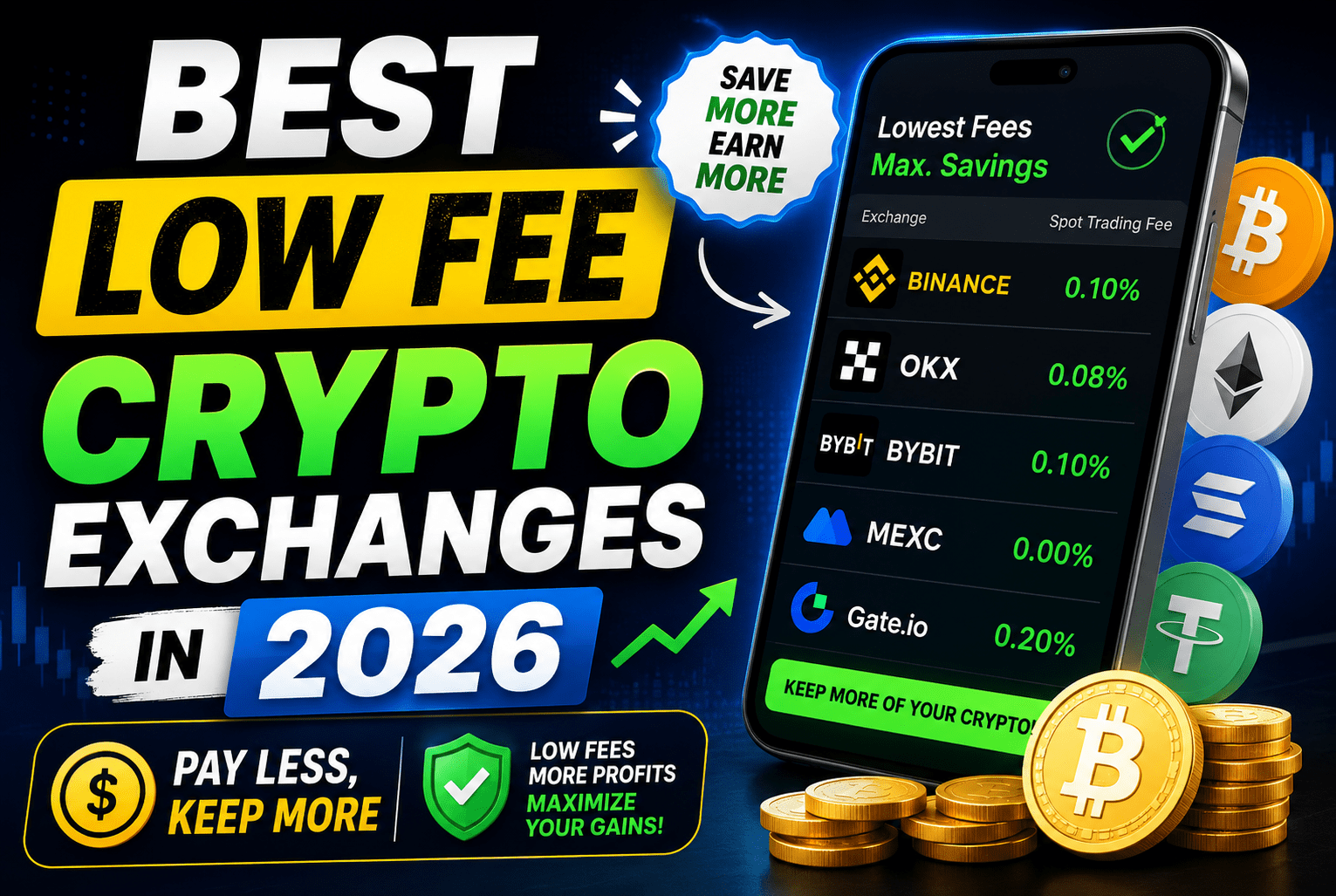 Read more about the article Best Low Fee Crypto Exchanges in 2026 Pay Less, Keep More