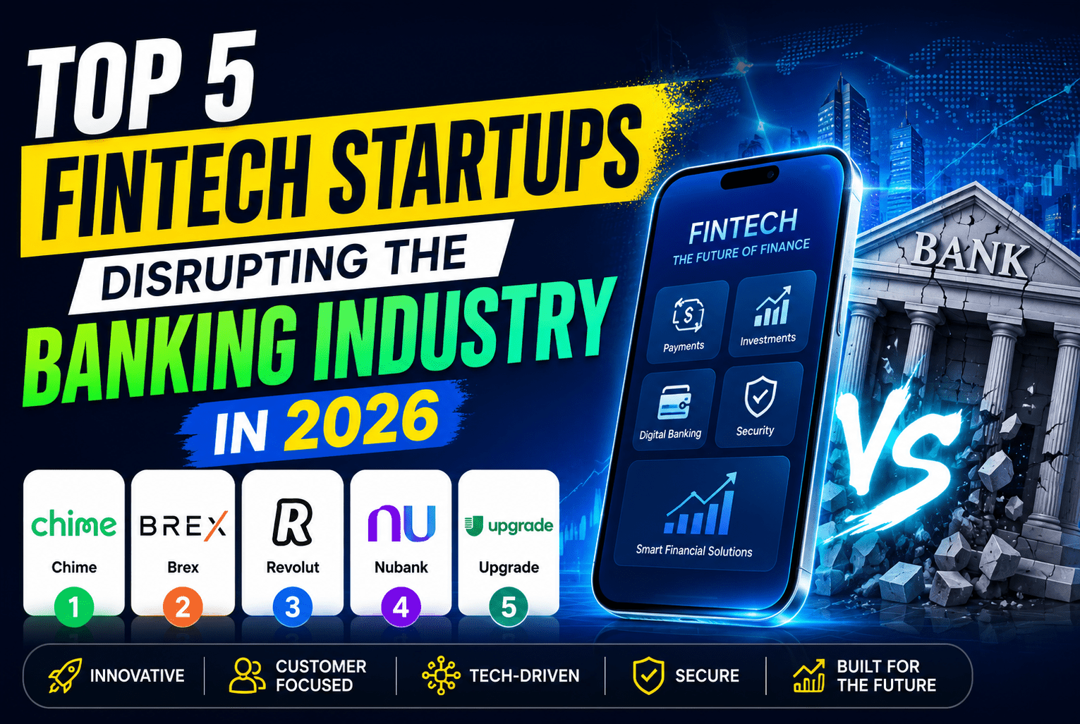 Read more about the article Top 5 Fintech Startups Disrupting the Banking Industry in 2026